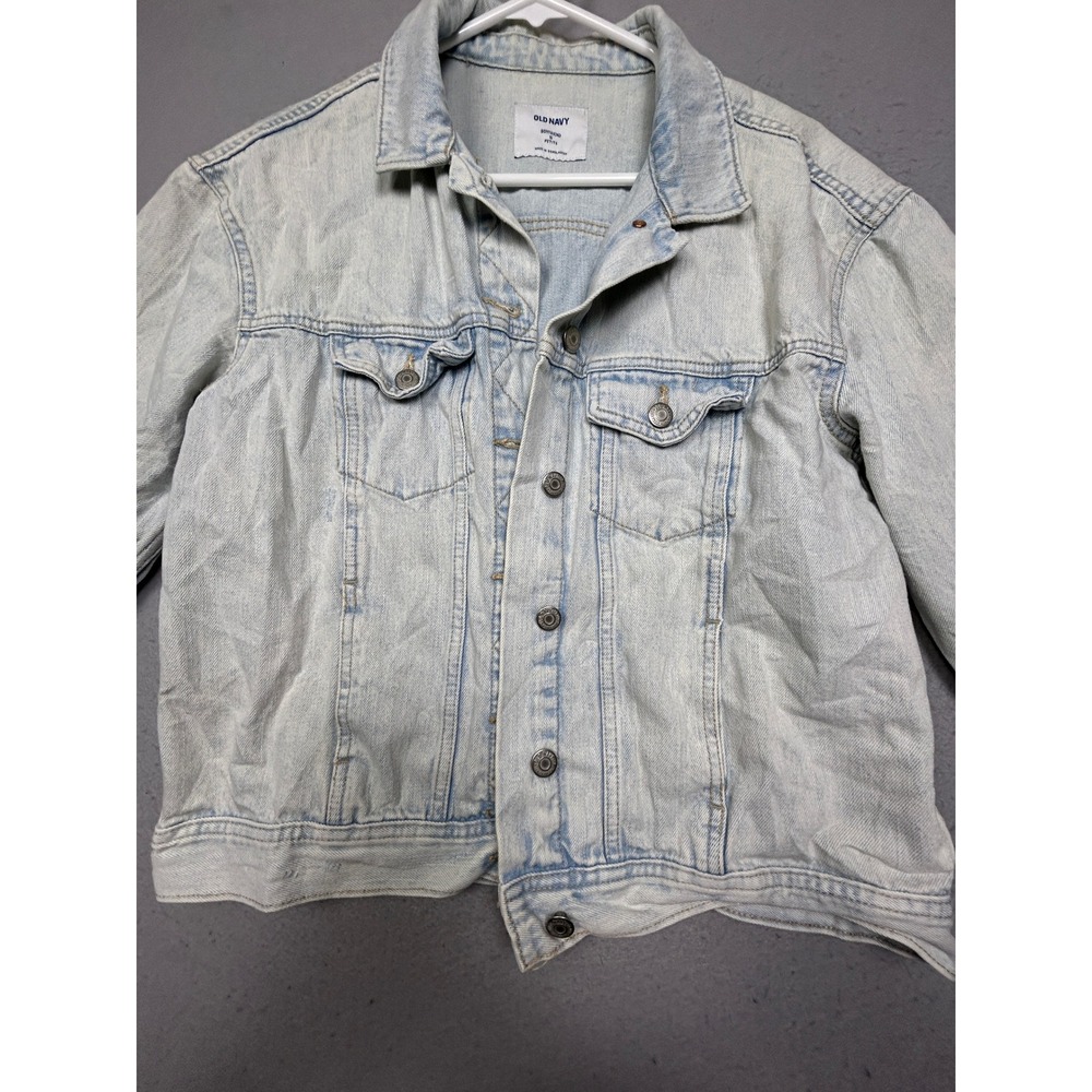 Old Navy Boyfriend Jacket 100% Cotton Light Wash Blue Small Petite Womens